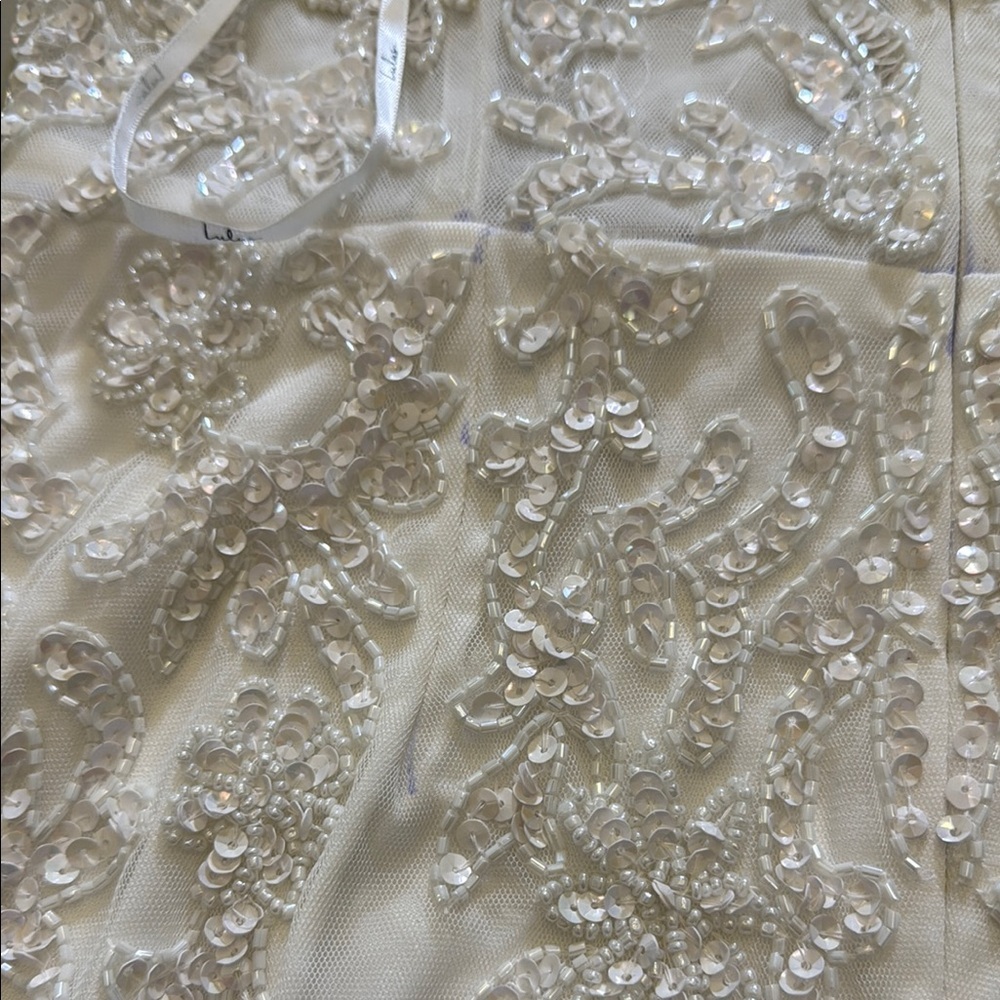 Lulus Momentous Love White Beaded Bustier Mesh Mermaid Maxi Dress Size Large - Picture 15 of 16